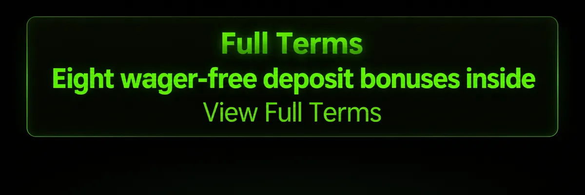 Minimal dark Candyland Casino terms banner with bright green terms headline, supporting information and rounded view terms button